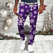 economico Abito da scena natalizia-pantaloni da uomo con stampa scena natalizia fiocco di neve business casual stampa 3d pantaloni eleganti da esterno abbigliamento quotidiano streetwear poliestere vino nero blu s m l pantaloni