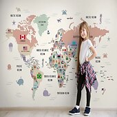 baratos Papel de Parede-Mapa do mundo papel de parede mural atlas vintage cobertura de parede adesivo peel and stick removível pvc/material de vinil autoadesivo/adesivo necessário decoração de parede para sala de estar