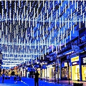 billiga Stickkontakter-1 st jul meteor dusch ljus dekorativt träd ljus lågspänning säkerhetsplugg utomhus vattentät dekorativ ljusslinga 30cm-192led/45cm-288led/75cm-576led