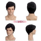 baratos Perucas Casam-Peruca masculina curta, peruca preta com franja lateral, peruca em camadas com tampa, peruca de cabelo sintético redartant, peruca de cabelo natural para homens, fantasia de festa diária, roupa de