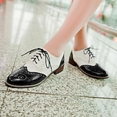 ieftine Oxfords de Damă-pantofi oxford clasici brogue de damă – pantofi maro din piele artificială cu vârful aripii cu șireturi pentru ținute casual și formale de inspirație vintage