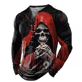 abordables crâne et os-Homme Graphique Squelette Crânes T-shirt manche longue T-shirt Impression 3D Col Chemise Mode Quotidien Extérieur Occasionnel Fête Sortir Rouge Bleu Violet Printemps &amp; Automne Vêtement Tenue S M L XL
