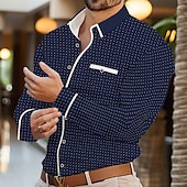 preiswerte Button-Down-Hemden für Herren-Herren Hemd Sommerhemd Oberhemd Knopfhemd Lässiges Hemd Weiß Wein Marineblau Langarm Geometrisch Kargen Täglich Urlaub Patchwork Bekleidung Modisch Brautkleider schlicht Komfortabel