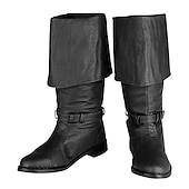 baratos Botas para Homem-botas masculinas de couro sintético marrom pirata – design de punho dobrável com detalhes de fivela, perfeitas para fantasias, feiras renascentistas e eventos temáticos
