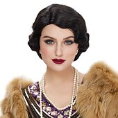 preiswerte Historische Perücken-Rauschende 20er Jahre Perücke Welle 1920er Jahre Perücke kurz lockig schickes Kostüm für Frauen Cosplay Party 70er Halloween Perücken