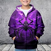 billiga Pojkens 3D-djur-Pojkar 3D SPIDER Huvtröja Kappa Ytterkläder Långärmad 3D-tryck Höst Vinter Mode Streetwear Häftig Polyester Barn 3-12 år Utomhus Ledigt Dagligen Normal