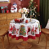 baratos Decoração de Natal-Toalha de mesa redonda à prova d&#039;água e resistente a óleo, cobertura de mesa com decoração de inverno para jantar patry