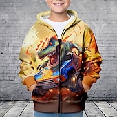 billiga Pojkens 3D-djur-Pojkar 3D Dinosaurie Huvtröja Kappa Ytterkläder Långärmad 3D-tryck Höst Vinter Mode Streetwear Häftig Polyester Barn 3-12 år Utomhus Ledigt Dagligen Normal