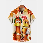 abordables Motif Animal-Noël Homme Motif de flocon de neige Turquie Chemise Chemise boutonnée Manche Courte Décontractées Usage quotidien Sortie Fin de semaine Automne Col rabattu Imprimer Bouton bas Jaune Rouge Bordeaux