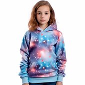 billiga Flickans 3D Vision &amp; Skinande-Flickor 3D Galax Huvtröja Pullover Långärmad 3D-tryck Höst Vinter Aktiv Mode söt stil Barn 3-12 år Utomhus Ledigt Dagligen Normal