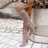 billiga Slouch Boots-slingrande stövlar för kvinnor med blockklack, snygg mockadesign tillgänglig i flera färger för höst- och vinterkläder