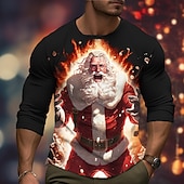 levne Santa Claus tričko-Vánoce Pánské Grafika Ježíšek Tričko Dlouhý rukáv tričko 3D tisk Tričkový Košile Módní Designové Na běžné nošení Outdoorové sporty Dovolená Jdeme ven Černá Žlutá Bordó Jaro &amp; podzim Oblečení S M L XL