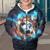 billiga Pojkens 3D Sporter &amp; Spel-Pojkar 3D Fotboll Huvtröja Kappa Ytterkläder Långärmad 3D-tryck Höst Vinter Mode Streetwear Häftig Polyester Barn 3-12 år Utomhus Ledigt Dagligen Normal
