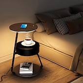 abordables lampadaire led-table d&#039;appoint avec lampe, lampadaire avec table attachée, table de chevet rustique avec tiroir et chargement sans fil pour chambre à coucher, salon 110-240 V