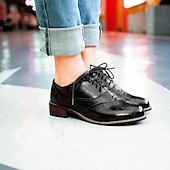 ieftine Oxfords de Damă-pantofi oxford clasici brogue de damă – pantofi maro din piele artificială cu vârful aripii cu șireturi pentru ținute casual și formale de inspirație vintage