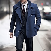preiswerte Herren-Blazer &amp; -Anzüge-Herren Wintermantel Wollmantel Trenchcoat Outdoor Freizeitskleidung Herbst Winter Wollen warm Windbreaker Oberbekleidung Bekleidung Modisch Strassenmode Glatt Tasche Kargen Einreihiger Verschluss