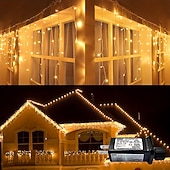 economico Luci di Natale-1 confezione di luci natalizie a forma di ghiacciolo, 96 led 4 m 8 modalità e timer, bianco caldo, bianco freddo, multicolore, luci a stringa esterne collegabili impermeabili per vacanze, matrimoni,