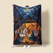 abordables Mantas de cama-Natividad bautismo natividad de Jesús vintage manta súper suave, novedad mantas de franela cálidas impresas regalos para todas las estaciones decoración del hogar manta grande