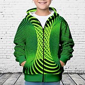 billiga Pojkens 3D Vision &amp; Geometri-Pojkar 3D Grafisk Huvtröja Kappa Ytterkläder Långärmad 3D-tryck Höst Vinter Mode Streetwear Häftig Polyester Barn 3-12 år Utomhus Ledigt Dagligen Normal