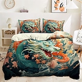 economico Set copripiumino-set copripiumino modello stile fumetto drago set copripiumino set biancheria da letto in cotone morbido set biancheria da letto in cotone di lusso 2/3 pezzi decorazioni per la casa regalo
