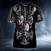 baratos crânio e osso-Homens Gráfico Caveiras Camiseta Manga Curta Camiseta Impressão 3D Gola Redonda Camisa Diário Designer Retro Vintage Esportes Feriado Para Noite Vermelho Azul Roxo Primavera Verão Roupa S M L XL 2XL
