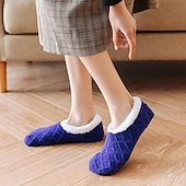 abordables refrigeración calefacción-Calcetines tipo pantuflas con forro de sherpa para mujer, antideslizantes, mullidos, antideslizantes, cálidos, para otoño e invierno, de punto de vellón coral, cómodos calcetines de felpa para el suelo para otoño e invierno