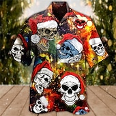 Christmas Men's Funny Christmas Printed Shirts Skull Tree Casual Outdoor Street Fall Turndown Short Sleeve Red S M L Shirt4