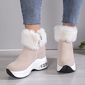 levne Sníh a zimní boty-Dámské Boty Větší velikosti Zimní obuv Denní Pevná barva Podšité fleecem Kotníkové boty Booties Zip Klínový podpatek Oblá špička Pohodlné Umělý semiš Zip Černá Béžová Šedá