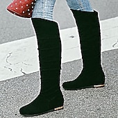 levne Slouch Boots-dámské ploché boty ke kolenům, boty z umělého semiše ve více barvách na podzimní a zimní nošení