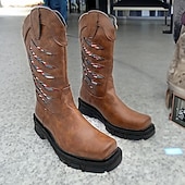 billiga Cowboy &amp; Western Boots-Herr Stövlar Cowboystövlar Militärkängor Plusstorlekar Ledigt Utomhus Dagligen PU Andningsfunktion Bekväm Halksäker Slip-on Svart Brun Höst Vinter