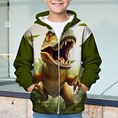 billiga Pojkens 3D-djur-Pojkar 3D Dinosaurie Huvtröja Kappa Ytterkläder Långärmad 3D-tryck Höst Vinter Mode Streetwear Häftig Polyester Barn 3-12 år Utomhus Ledigt Dagligen Normal