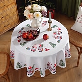 baratos Decoração de Natal-Toalha de mesa redonda à prova d&#039;água e resistente a óleo, cobertura de mesa com decoração de inverno para jantar patry