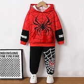 billiga Pojkens 3D-djur-Pojkar 3D SPIDER Huvtröja &amp; träningsbyxor Set Set Långärmad 3d-utskrivning Höst Vinter Aktiv Mode Häftig Barn 3-12 år Utomhus Semester Gata Normal