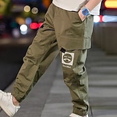 cheap Bottoms-Kids Boys Sweatpants Trousers Pocket Cartoon Letter Breathable Comfort Pants Training Sports Daily Basic Black Avatar Overalls Black Small Label Overalls Army Green Small Label Overalls Mid Waist