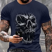 abordables Camiseta gráfica para hombres-Hombre Cráneos Camiseta Camiseta superior 100% Algodón Manga Corta Gráfico Camisa Negro Blanco Camiseta cómoda Deporte Festivos Ropa de diseñador de moda