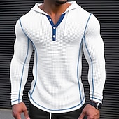 olcso Gofri kötött póló-Férfi Póló Gofri Henley ing Henley ing Tee Top Hosszú ujj Henley Tavasz &amp; Ősz Sima Divat Dizájn Alap Kollázs Kapucni Vakáció Utca Alkalmi Fekete Fehér Tengerészkék Férfi felső póló