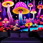 cheap Blacklight Tapestries-Mushroom Fantasy Blacklight Tapestry Glow in the Dark Glow Party UV Reactive Trippy Misty Nature Landscape Hanging Tapestry Wall Art Mural for Living Room Bedroom