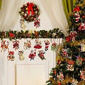 cheap Event &amp; Party Supplies-20pcs Christmas Tree Ornaments Xmas Wooden Santa Claus Christmas Crutches Green Garland Hanging Decoration Pendant For Outdoor Festival Party Gift (with Rope)