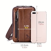 cheap Men&#039;s Bags-Sleek Brown Leather Vertical Sling Bag - Compact Men&#039;s Crossbody Bag with Multiple Zippered Pockets, Ideal for Daily Use and Travel