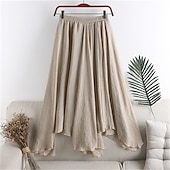cheap Plain Skirts-Women&#039;s Skirt A Line Swing Fashion Casual Maxi High Waist Skirts Solid Colored Ruched Irregular Hem Vacation Causal Light Blue Black White Pink Spring &amp; Summer Cotton