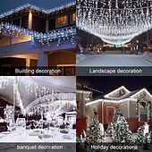 economico Luci di Natale-1 confezione di luci natalizie a forma di ghiacciolo, 96 led 4 m 8 modalità e timer, bianco caldo, bianco freddo, multicolore, luci a stringa esterne collegabili impermeabili per vacanze, matrimoni,