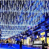 billiga Stickkontakter-1 st jul meteor dusch ljus dekorativt träd ljus lågspänning säkerhetsplugg utomhus vattentät dekorativ ljusslinga 30cm-192led/45cm-288led/75cm-576led