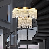 preiswerte Kronleuchter-Deckenleuchten, moderne LED-Kronleuchterlampe, moderner Kristallkronleuchter, kompatibel mit Wohnzimmer, goldene runde Kristalllampe, luxuriöse Wohndekorleuchte, LED-Hängeleuchte, moderne