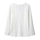 economico Top in Pizzo-Top in pizzo bianco elegante da donna con ricami blusa elegante top alla moda con bottoni di base a maniche lunghe top regolari colletto a V casual top romantici petite per le vacanze abbigliamento