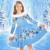 cheap 3D Shining Vision Dress-Girls&#039; 3D Snowflake Dress Long Sleeve 3D Print Fall Winter Sports &amp; Outdoor Daily Holiday Cute Casual Beautiful Kids 3-12 Years Casual Dress Swing Dress A Line Dress Above Knee Polyester Regular Fit