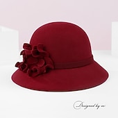 economico Cappelli da Festa-cappelli Cappello a secchiello in lana 100% casual con copricapo laterale in pizzo floreale