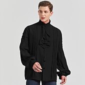 baratos Tops-Retro Vintage Punk e gótico Medieval Blusa / Camisa Baile de Máscara Vampiros Cavalheiro Outlander Com Babados Cor Sólida Fantasia Homens Pirata Fantasia Real Carnaval Baile de Máscaras Espetáculo