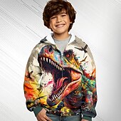 billiga Pojkens 3D-djur-Pojkar 3D Dinosaurie Huvtröja Kappa Ytterkläder Långärmad 3D-tryck Höst Vinter Mode Streetwear Häftig Polyester Barn 3-12 år Utomhus Ledigt Dagligen Normal