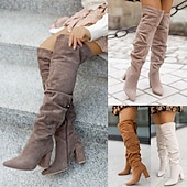 billiga Slouch Boots-slingrande stövlar för kvinnor med blockklack, snygg mockadesign tillgänglig i flera färger för höst- och vinterkläder
