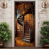 abordables Cubiertas de puertas-Escalera de caracol cubiertas de puerta tapiz de puerta decoración de cortina de puerta telón de fondo pancarta de puerta para puerta de entrada casa de campo suministros de decoración para fiesta